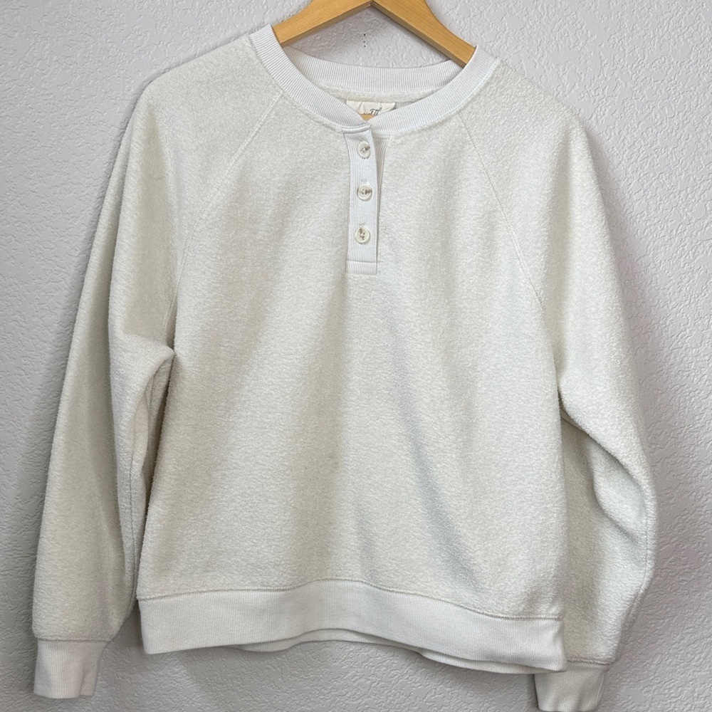 Universal Thread Crewneck Henley Sweater Fuzzy Cream size Medium - Picture 2 of 11